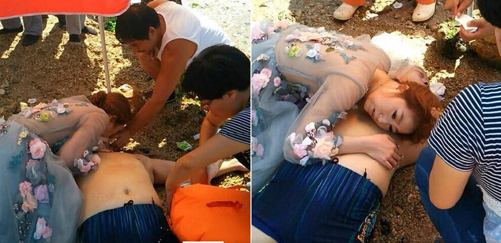 [视频]男子突发心脏病溺水 新娘穿婚纱跪地救人
