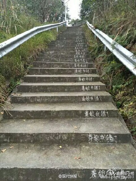 [视频]道歉产生新高度：200级石阶写满“婆娘我错了”