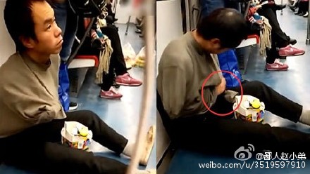 [视频]“无臂”乞丐地铁内数钱穿帮 实拍男子伪装成残疾人行乞