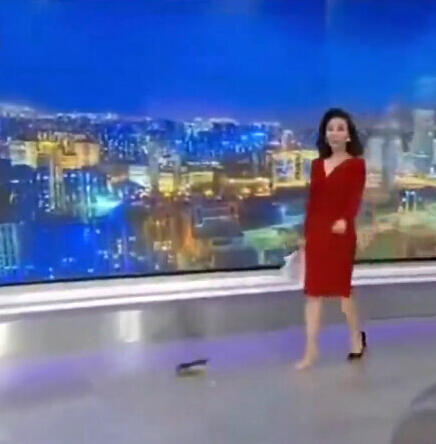 [视频]央视女主播意外甩掉高跟鞋 仍淡定主持
