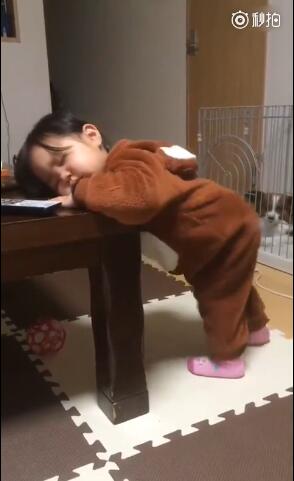 [视频]宝宝高难度睡姿 趴桌站着打瞌睡
