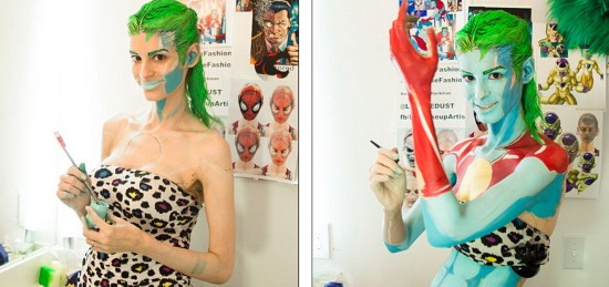 [视频]加拿大美女秀人体彩绘绝技 变身漫画人物