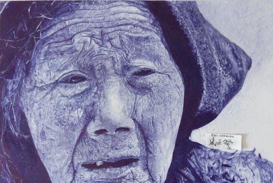 少年用圆珠笔作画 挥出超逼真画像