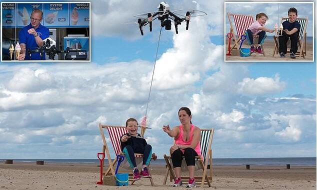 [视频]英国海滩拥挤雪糕店排长队 店主用无人机送货