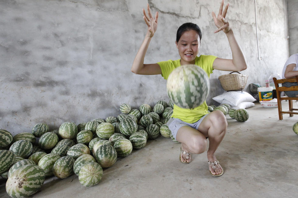 [视频]湖北农民种出奇葩西瓜 当球踢摔不破掰不开