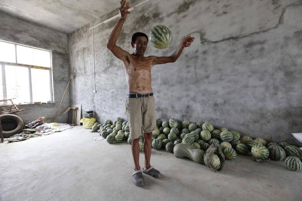 [视频]湖北农民种出奇葩西瓜 当球踢摔不破掰不开